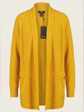 🆕️ Olsen Bright Mustard Yellow Open-Front Shawl Collar Cardigan